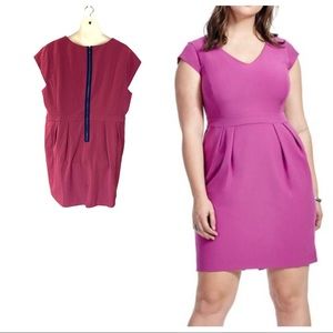 ENLO Pleated Crepe Berry Pink Exposed Zipper Office Brunch Church Retro Dress